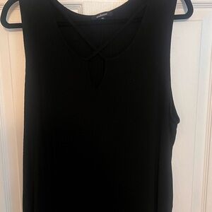 Black ribbed tank with cross cross neckline design